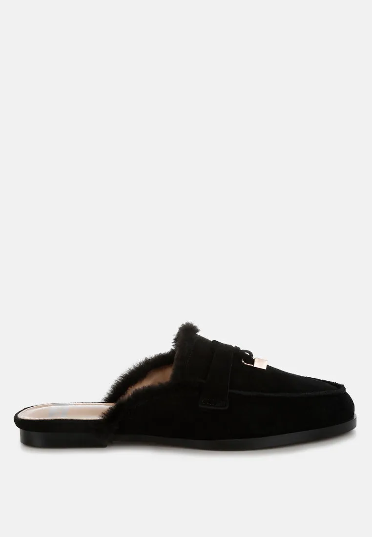Suede & Faux Fur Slip On Mules By RUW