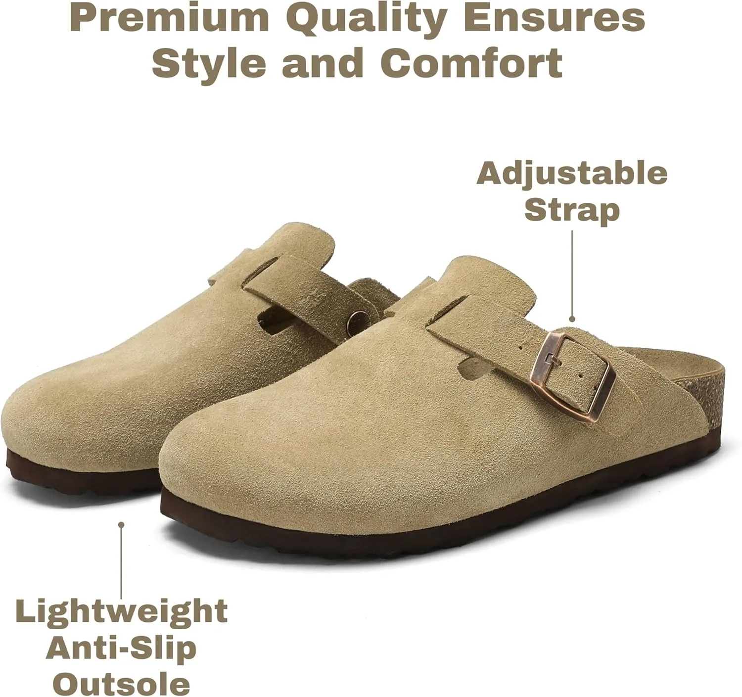 Suede Clogs for Women Men, Slip On Knock Off Boston Slippers Closed Toe with Cork Footbed and Arch Support, Indoor Outdoor Comfortable Mules