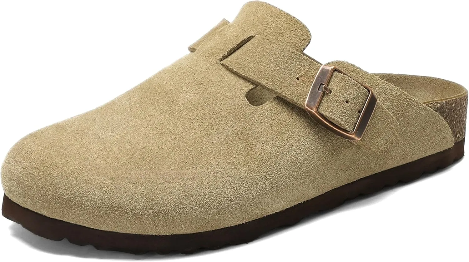 Suede Clogs for Women Men, Slip On Knock Off Boston Slippers Closed Toe with Cork Footbed and Arch Support, Indoor Outdoor Comfortable Mules