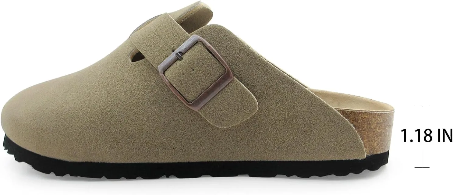 Suede Clogs for Women Slip-On Buckle Leather Mules Cork Footbed Sandals Potato Shoes with Arch Support