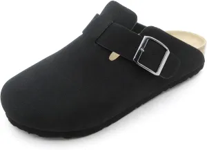 Suede Clogs for Women Slip-On Buckle Leather Mules Cork Footbed Sandals Potato Shoes with Arch Support