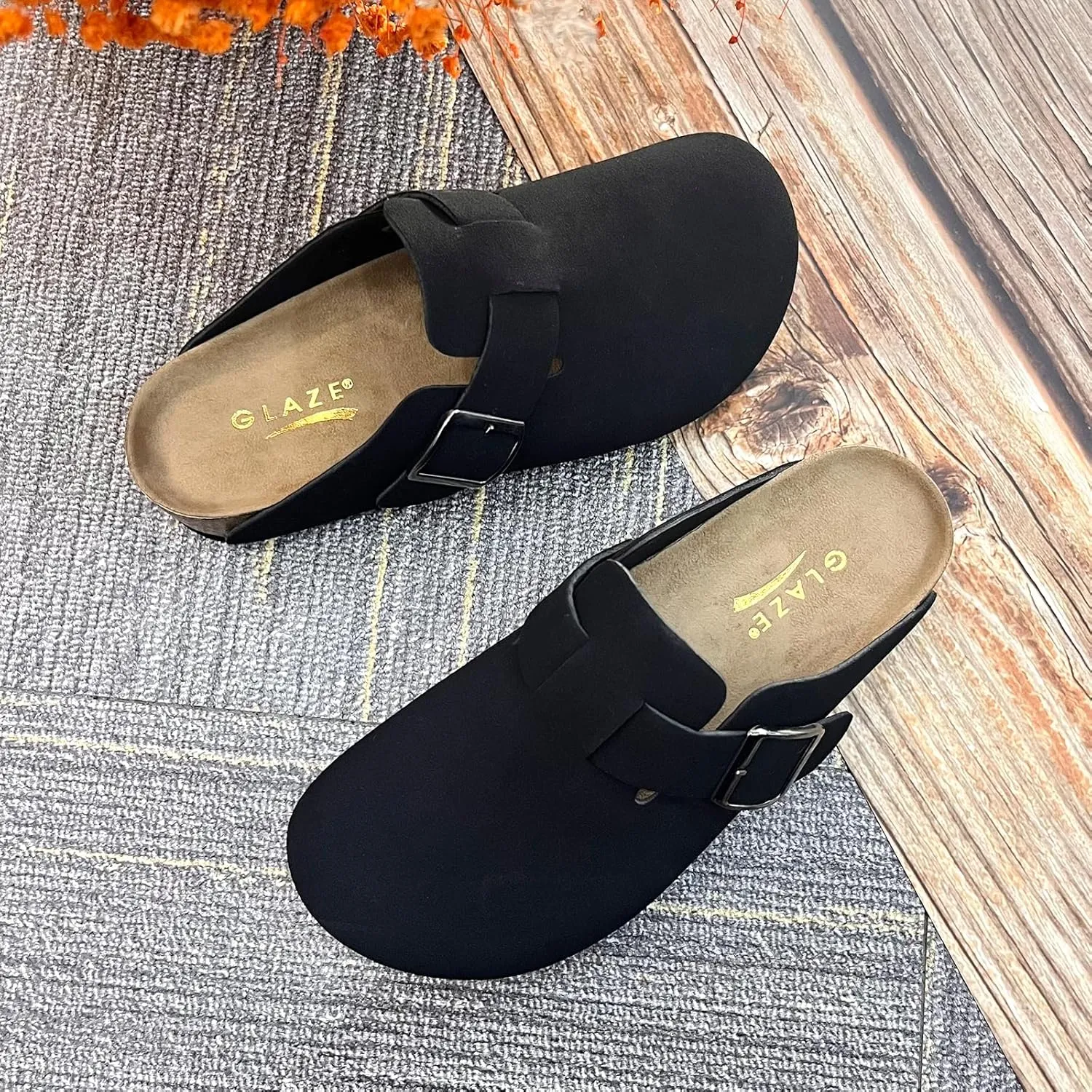 Suede Clogs for Women Slip-On Buckle Leather Mules Cork Footbed Sandals Potato Shoes with Arch Support