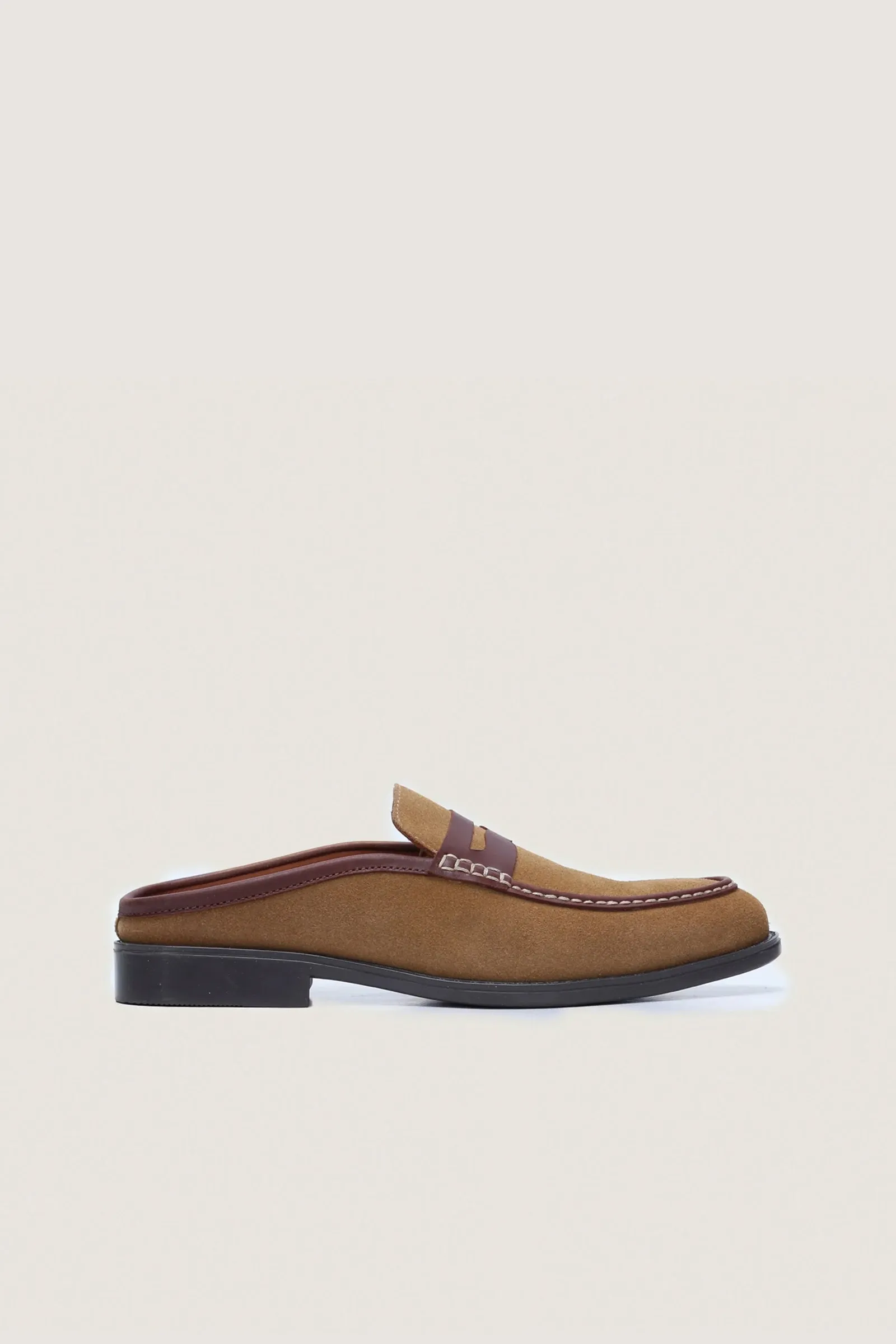 Suede Leather Penny Mules with Rubber Sole
