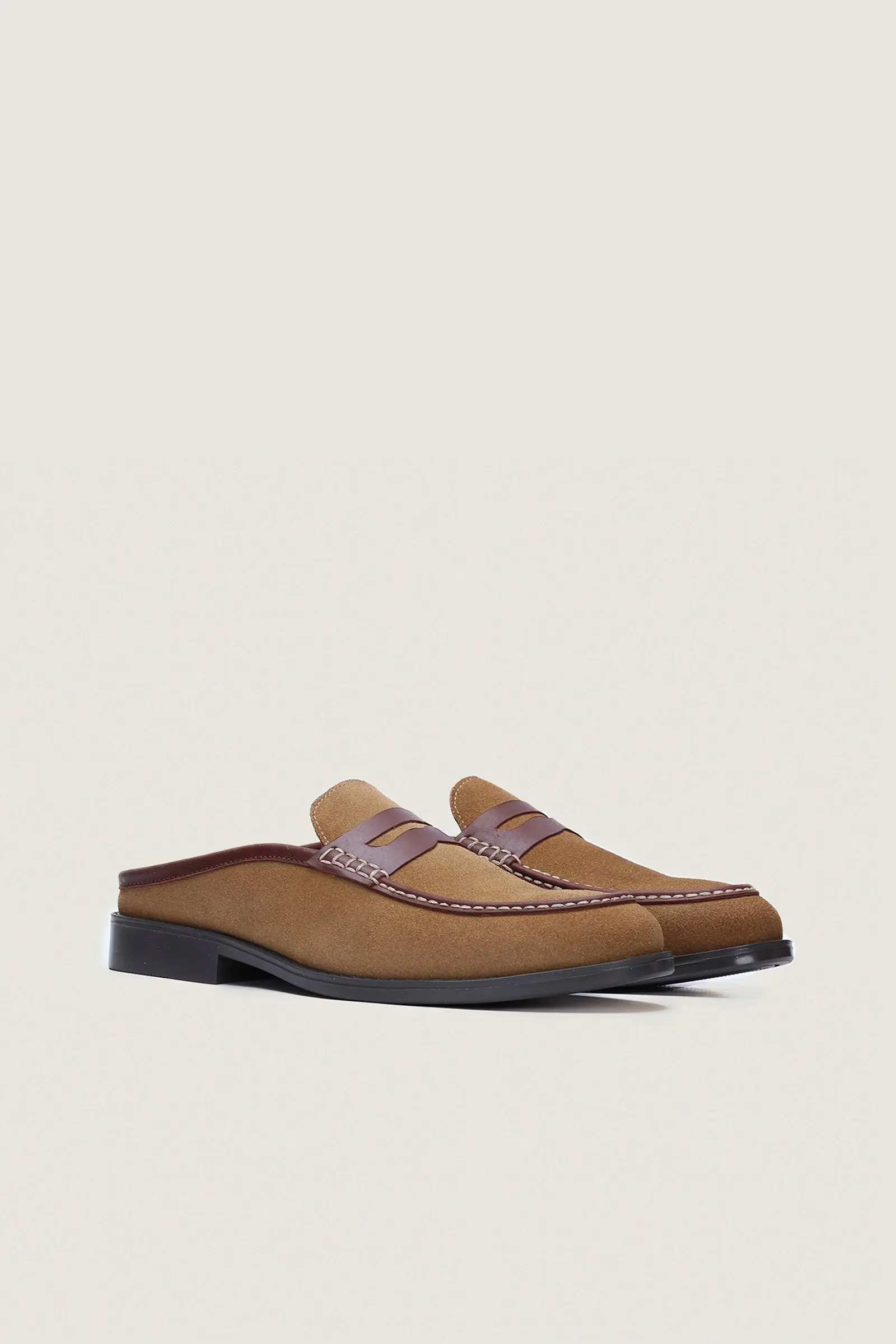 Suede Leather Penny Mules with Rubber Sole