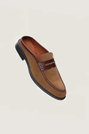 Suede Leather Penny Mules with Rubber Sole