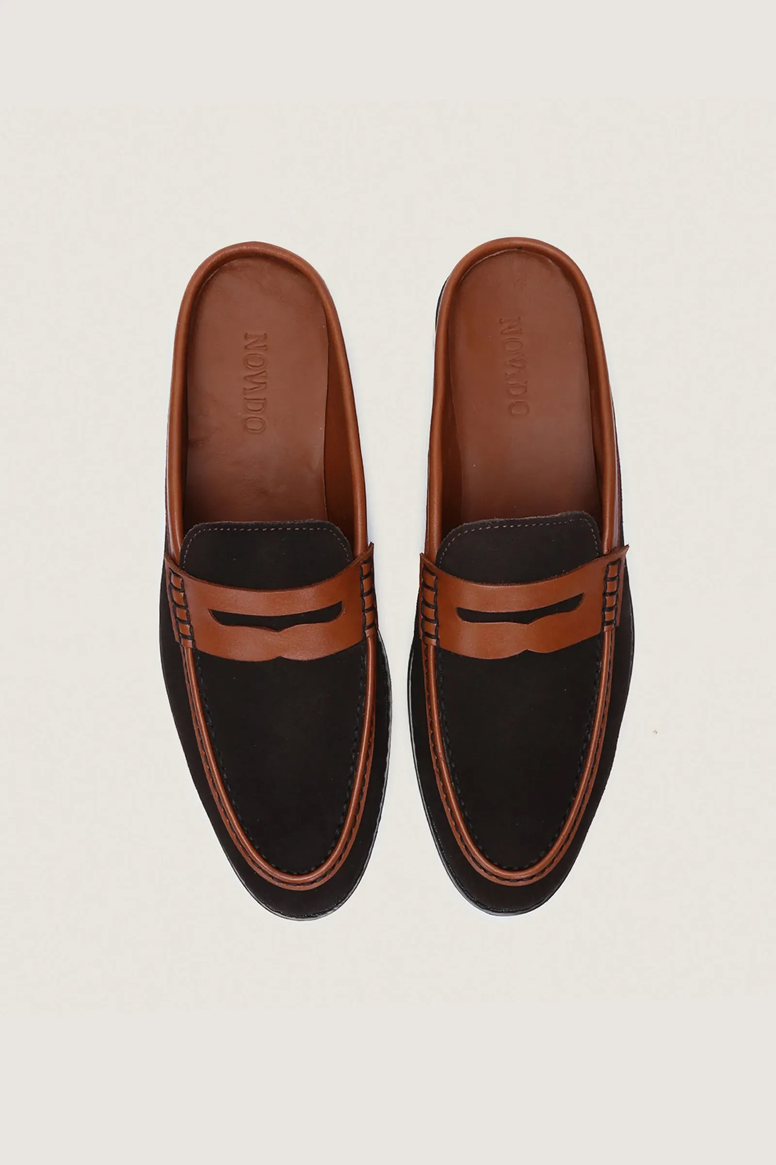 Suede Leather Penny Mules with Rubber Sole