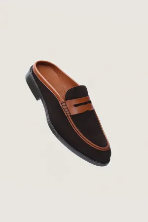 Suede Leather Penny Mules with Rubber Sole