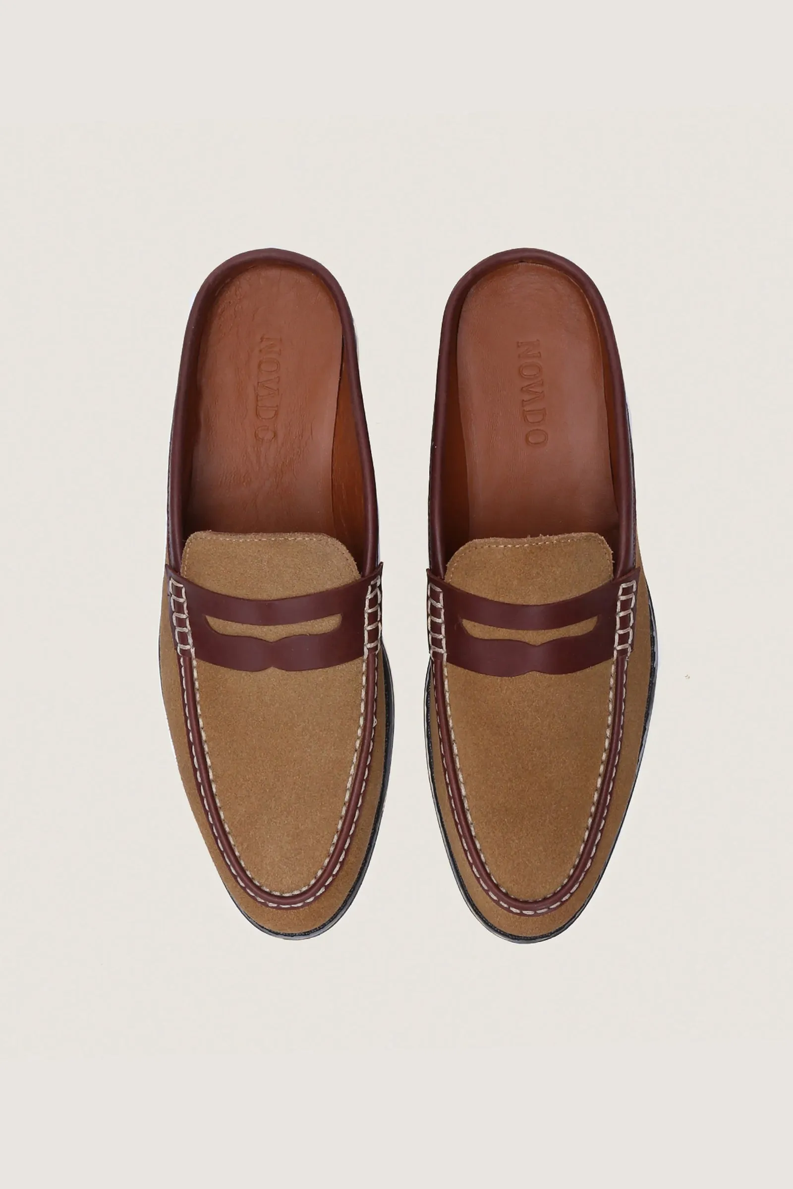 Suede Leather Penny Mules with Rubber Sole