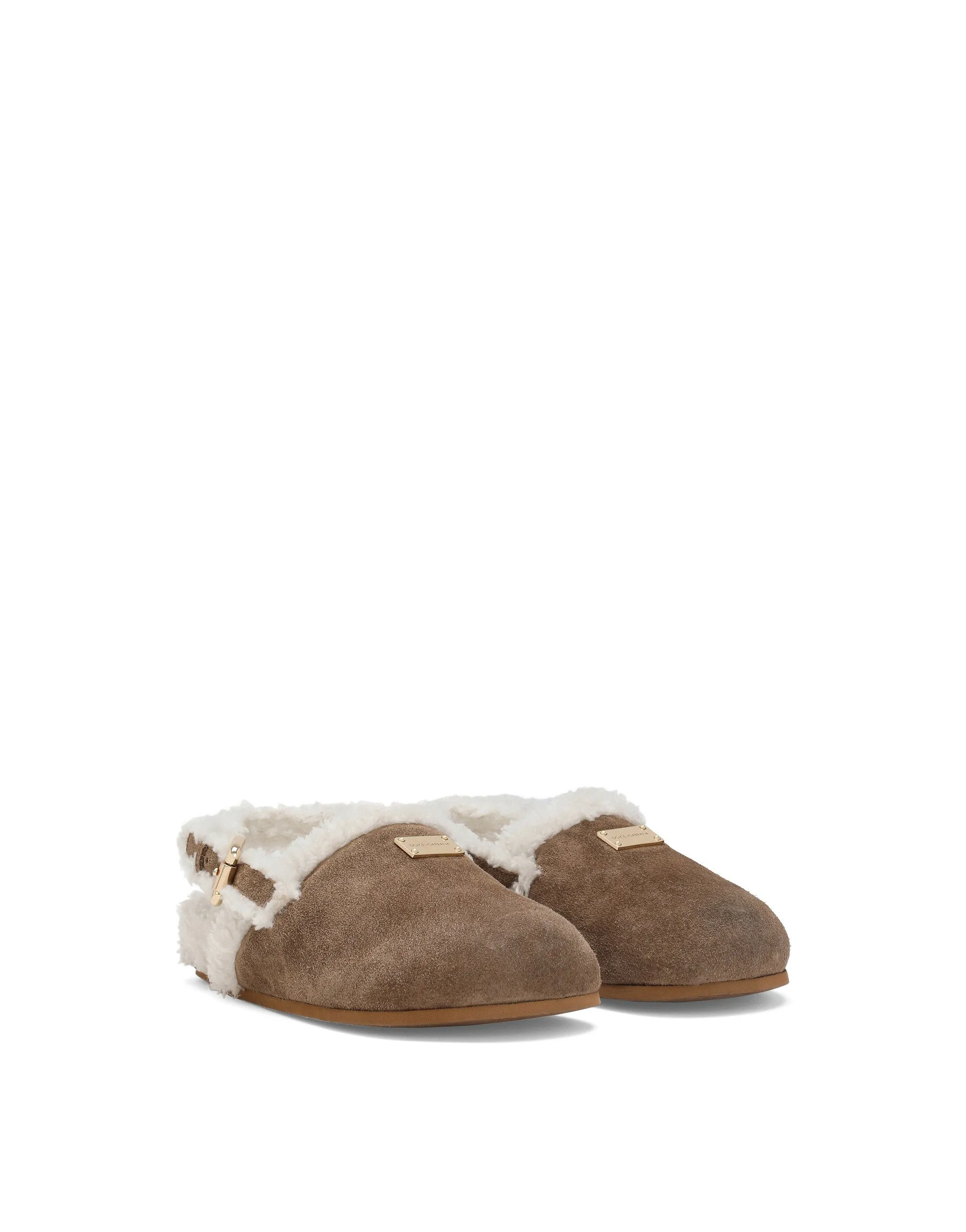 Suede mules with logo tag
