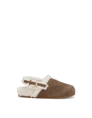 Suede mules with logo tag