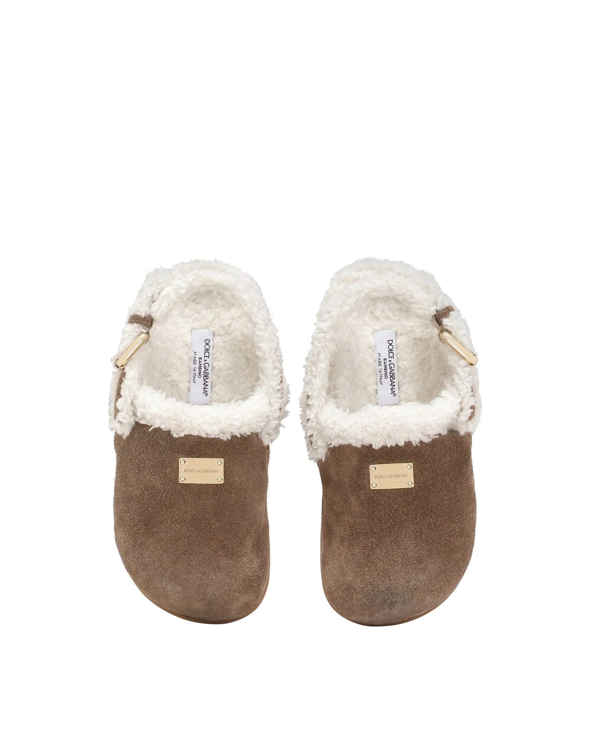 Suede mules with logo tag