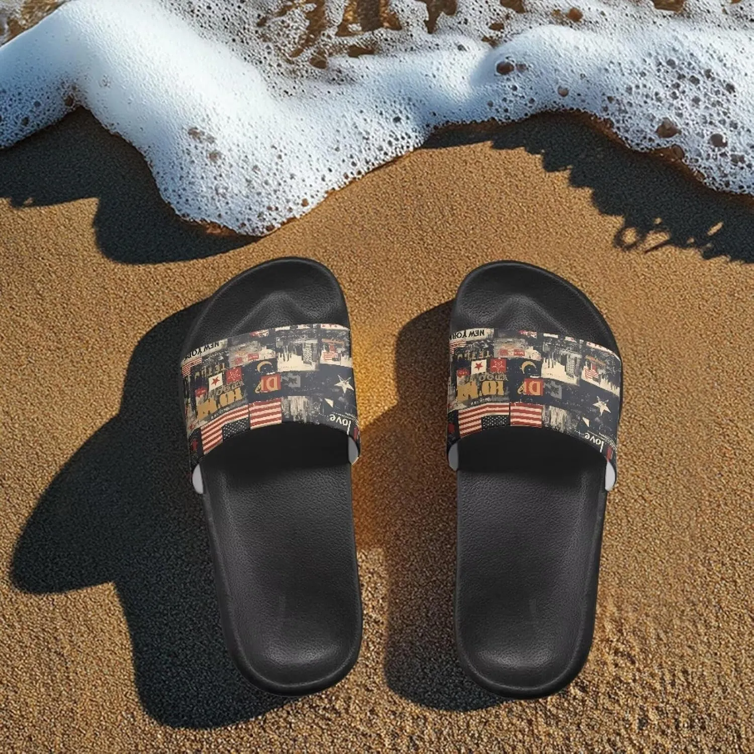 Summer Slide Slippers for Men Women, Lightweight House Sandals Slide Sandal Non-Slip Shower Shoes with Arch Support