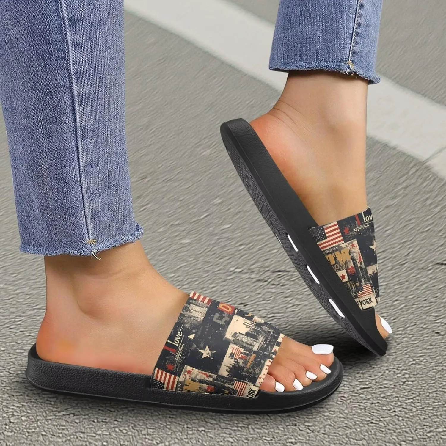 Summer Slide Slippers for Men Women, Lightweight House Sandals Slide Sandal Non-Slip Shower Shoes with Arch Support