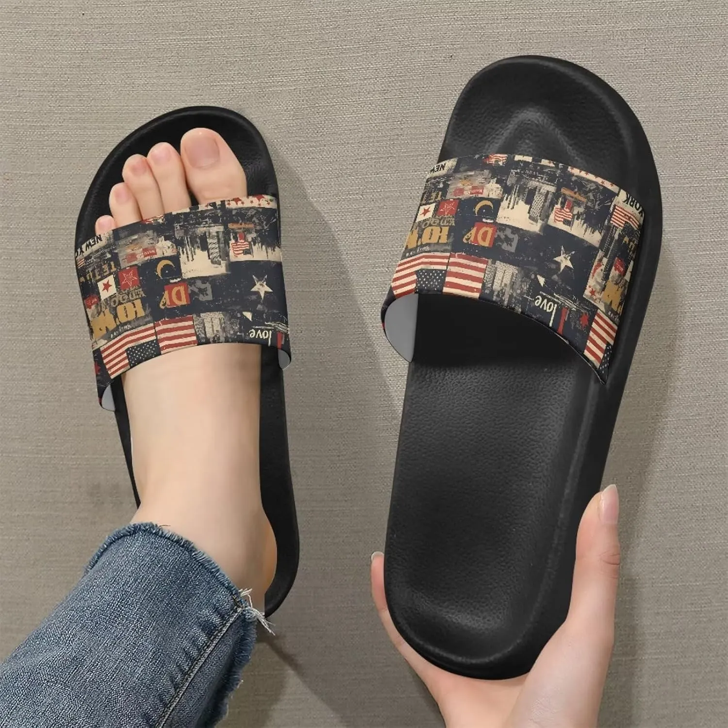 Summer Slide Slippers for Men Women, Lightweight House Sandals Slide Sandal Non-Slip Shower Shoes with Arch Support