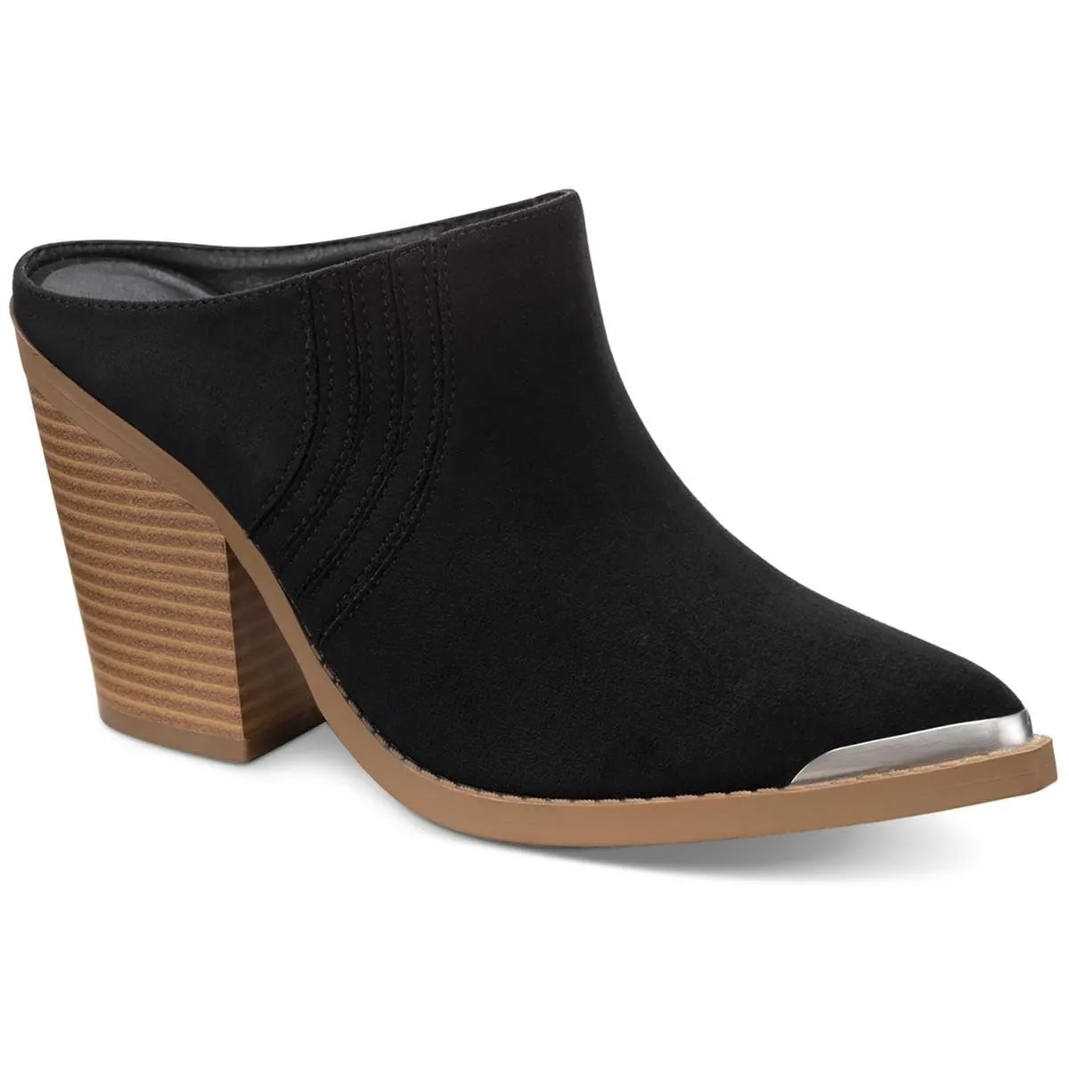 SUN STONE Womens Deyzaa Faux Suede Pointed Toe Mules Black 7.5 Medium (B,M)
