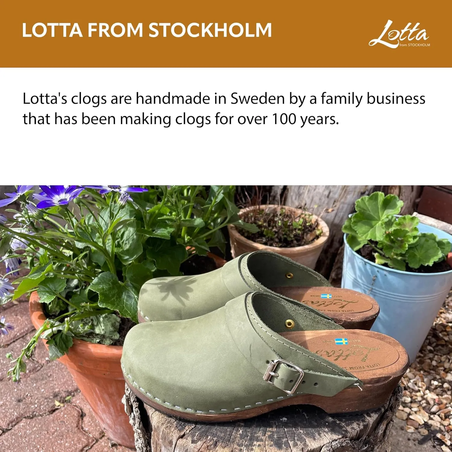 Swedish Classic Clog with Buckled Strap for Women | Low Heel Slip-on Stylish & Comfortable Shoes | Supportive Brown Alder Wood Base and Oiled Nubuck Leather | Green