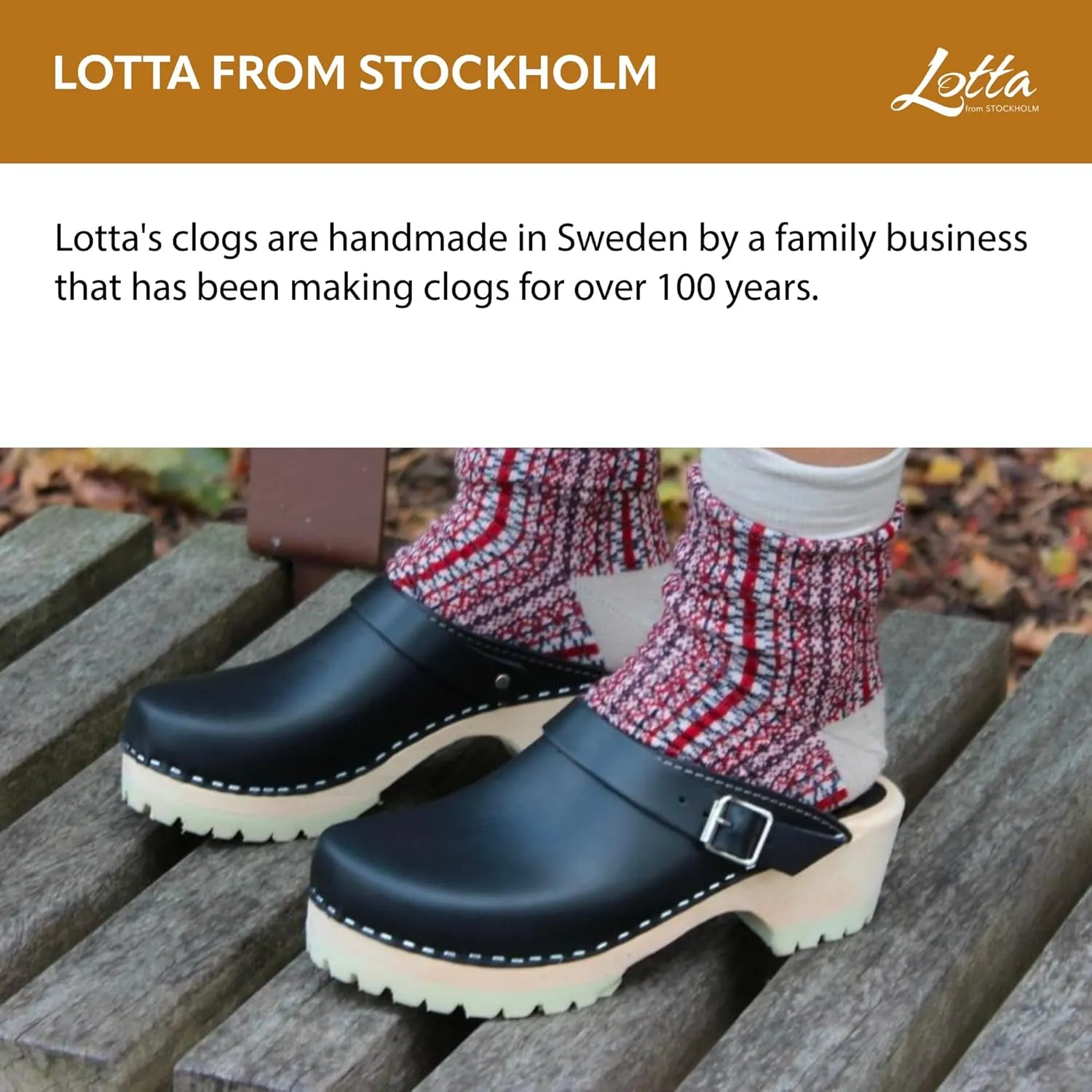 Swedish Classic Clogs - Comfy Black Leather Clogs for Women with Tractor Sole and Buckle I Wooden 2 inch Heel & 3/4 inch Platform