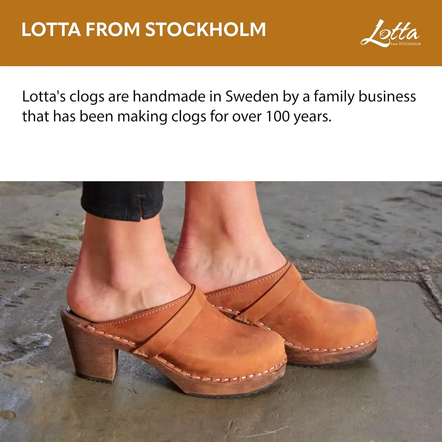 Swedish High Heel Classic Clog for Women | Slip-on Wooden Clogs Handcrafted in Sweden | Brown Alder Wood Base and Oiled Nubuck Leather | Brown