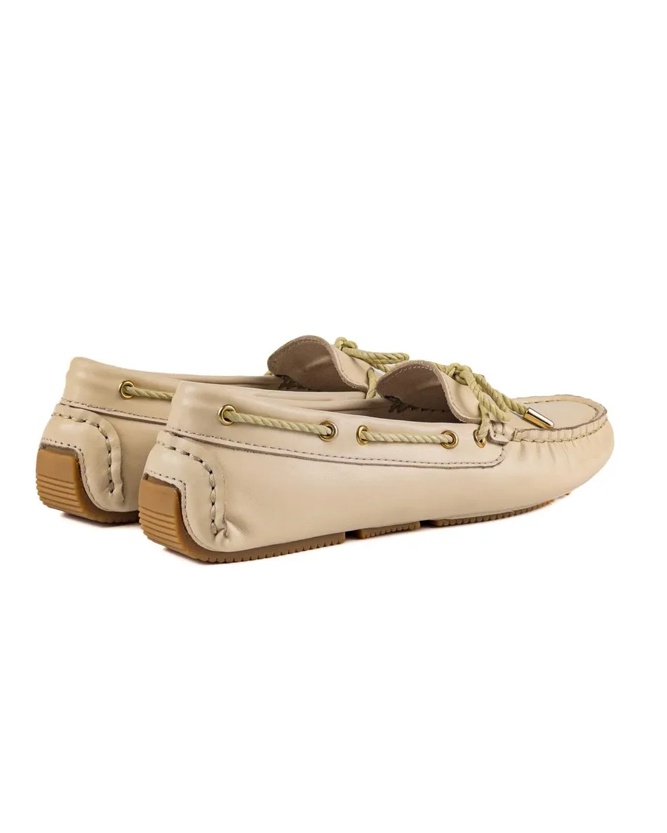 T-Minos Women's Beige Genuine Leather Loafer Shoes