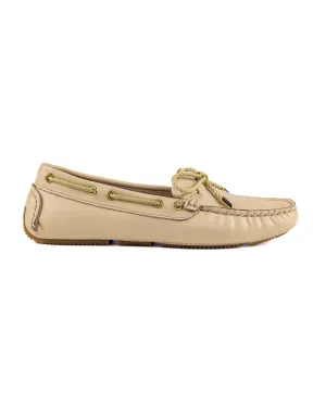 T-Minos Women's Beige Genuine Leather Loafer Shoes
