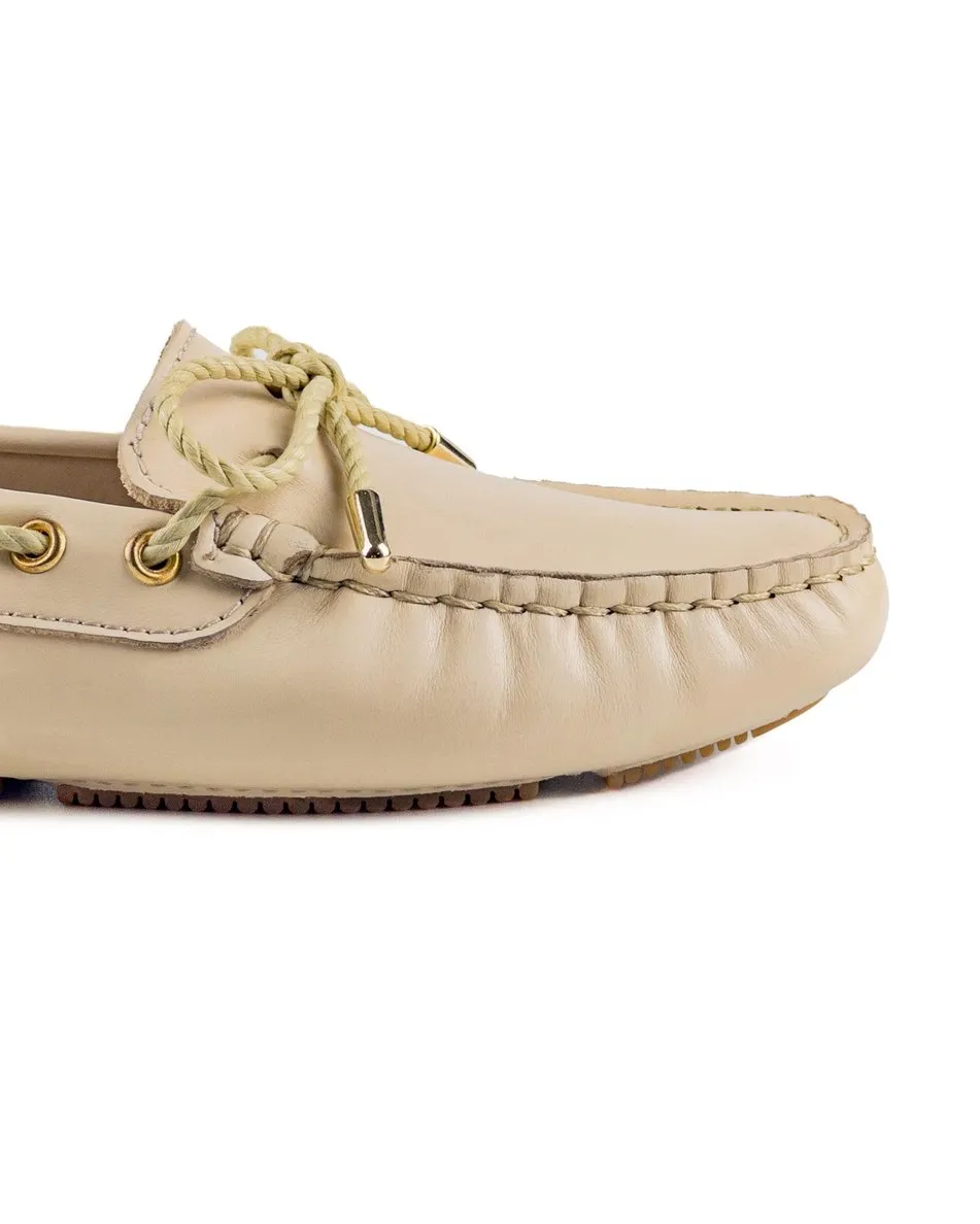T-Minos Women's Beige Genuine Leather Loafer Shoes