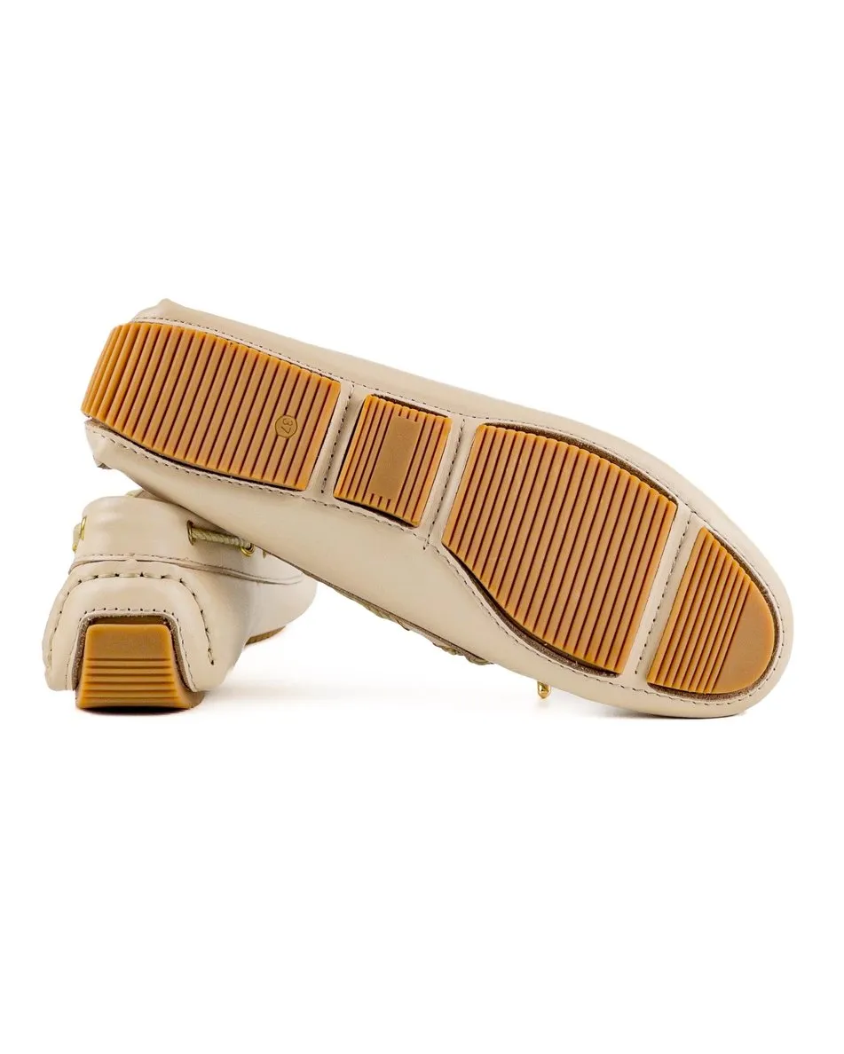 T-Minos Women's Beige Genuine Leather Loafer Shoes
