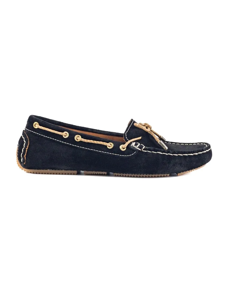 T-Minos Women's Black Genuine Suede Leather Loafer Shoes
