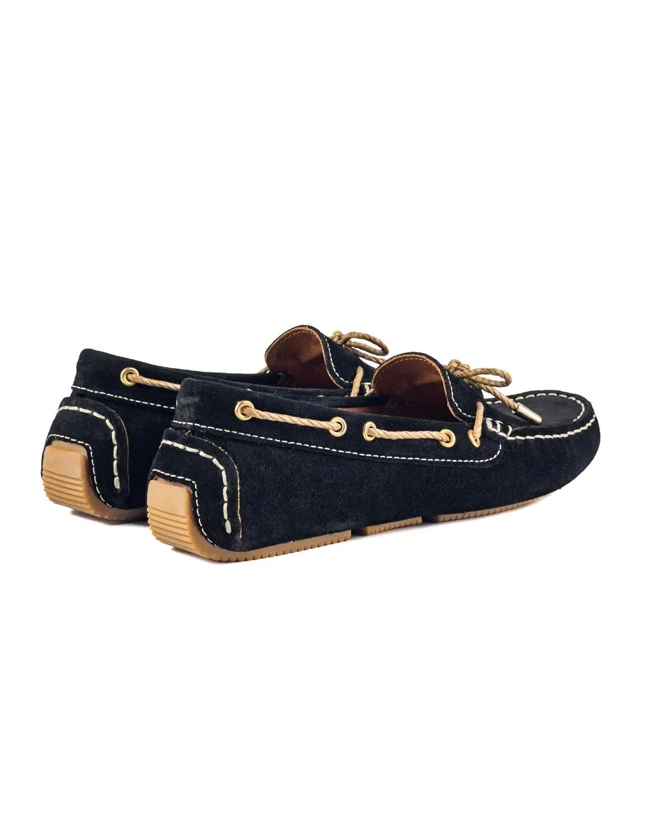T-Minos Women's Black Genuine Suede Leather Loafer Shoes