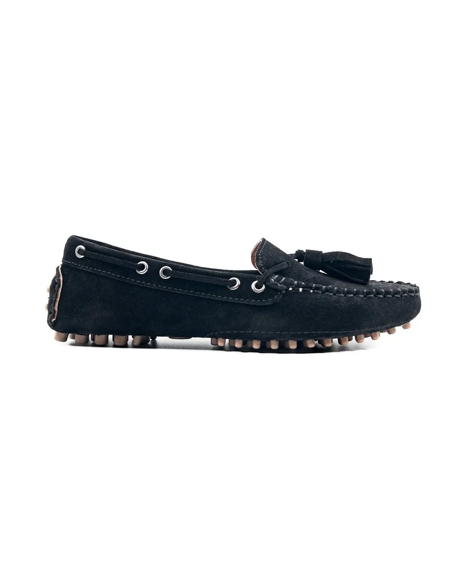 T-Mira Black Genuine Suede Leather Loafer Women Shoes