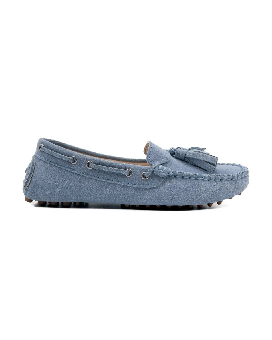 T-Mira Blue Genuine Suede Leather Loafer Shoes for Women