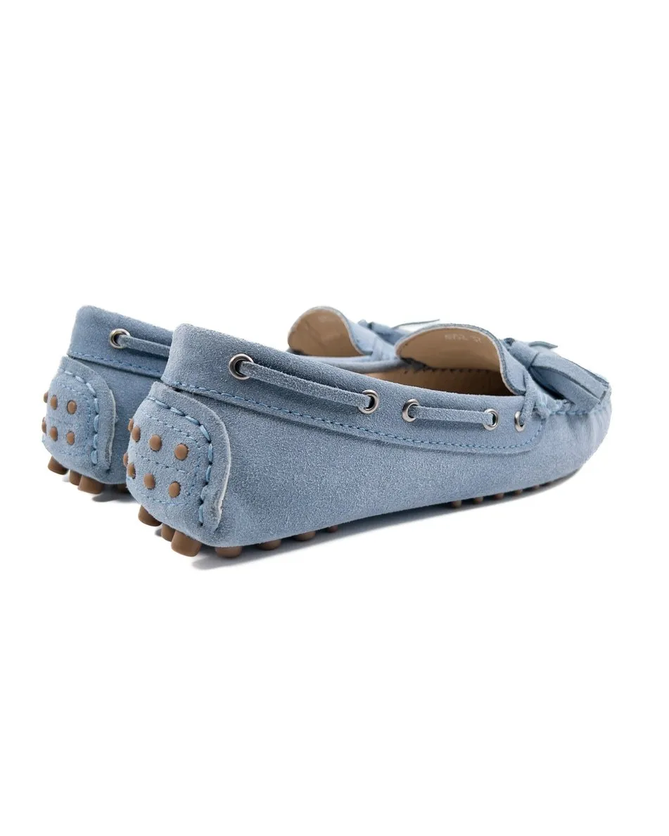 T-Mira Blue Genuine Suede Leather Loafer Shoes for Women