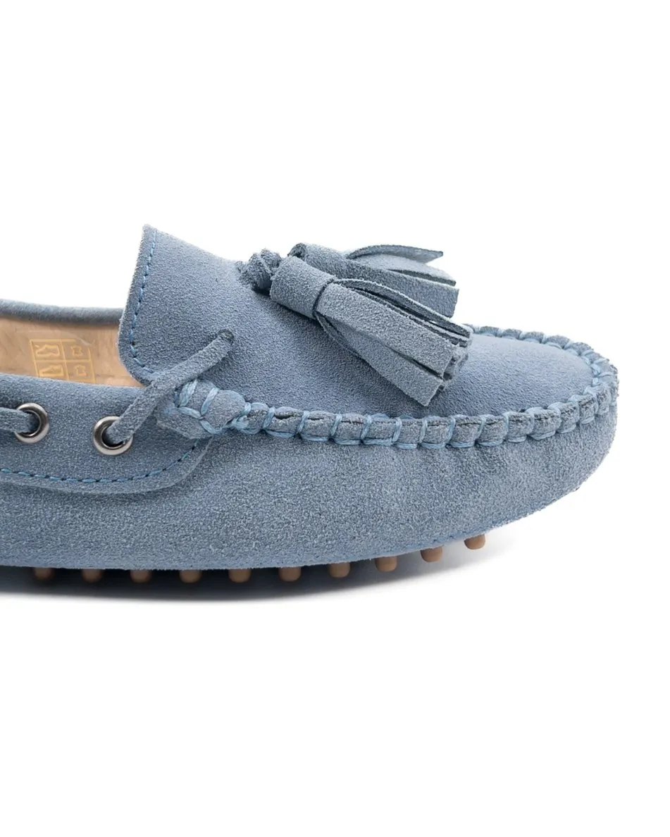T-Mira Blue Genuine Suede Leather Loafer Shoes for Women