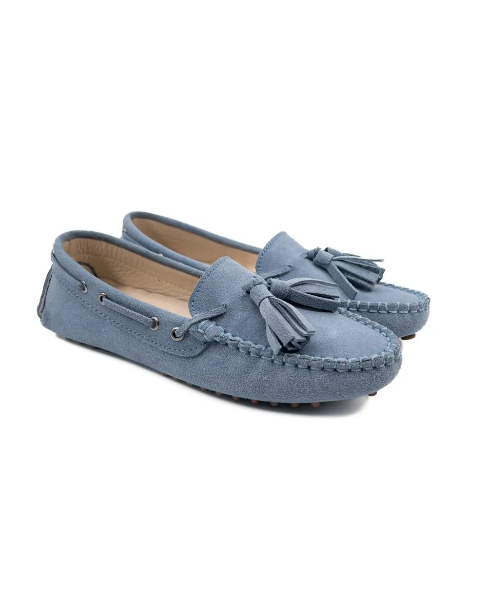 T-Mira Blue Genuine Suede Leather Loafer Shoes for Women