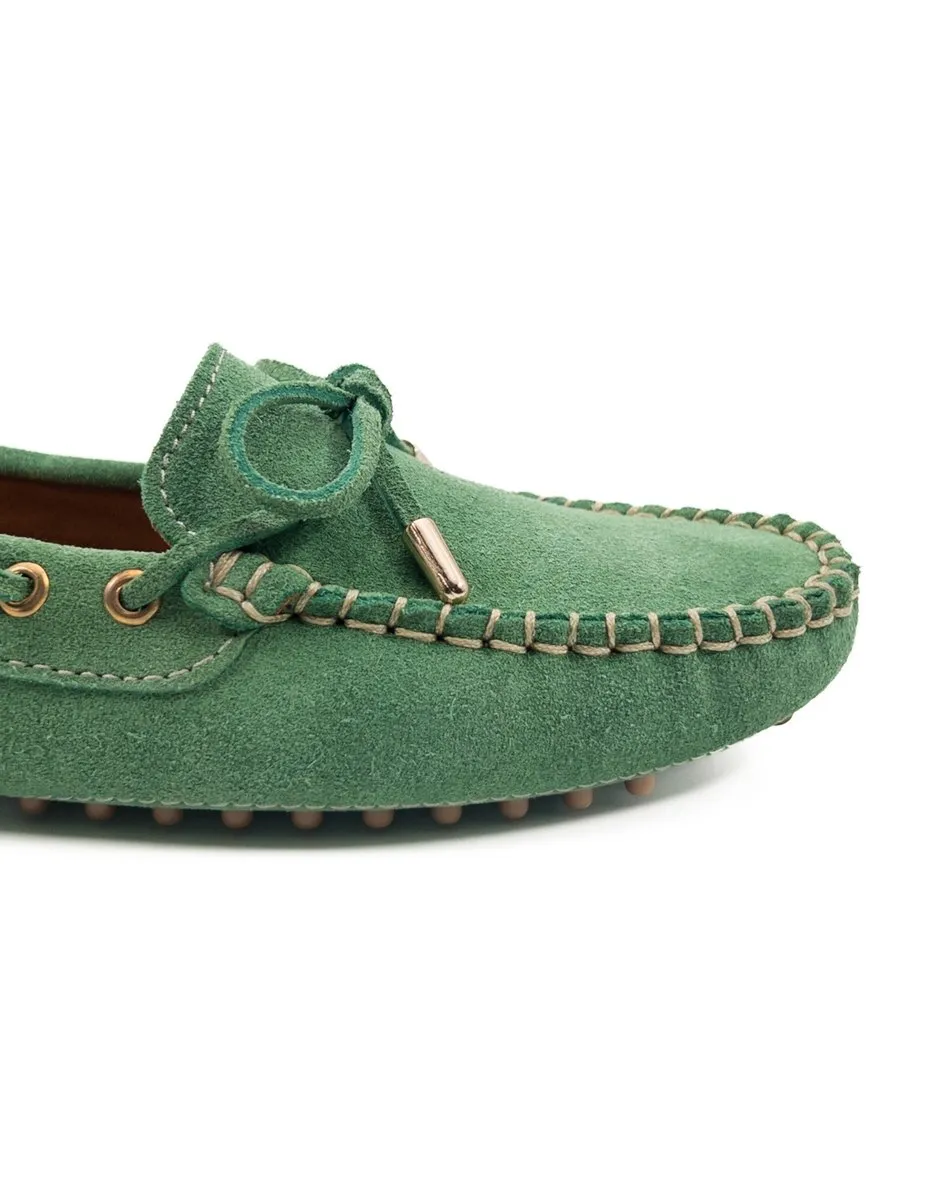 T-Patara Green Genuine Suede Leather Loafer Shoes for Women