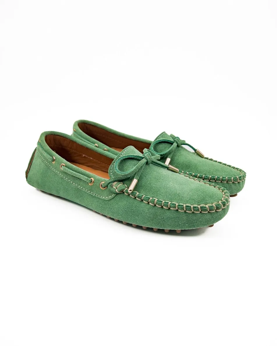 T-Patara Green Genuine Suede Leather Loafer Shoes for Women