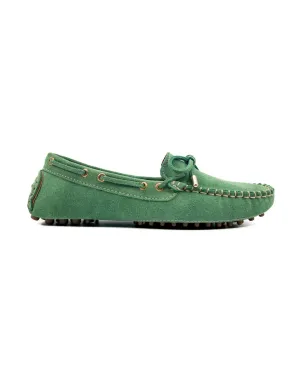 T-Patara Green Genuine Suede Leather Loafer Shoes for Women