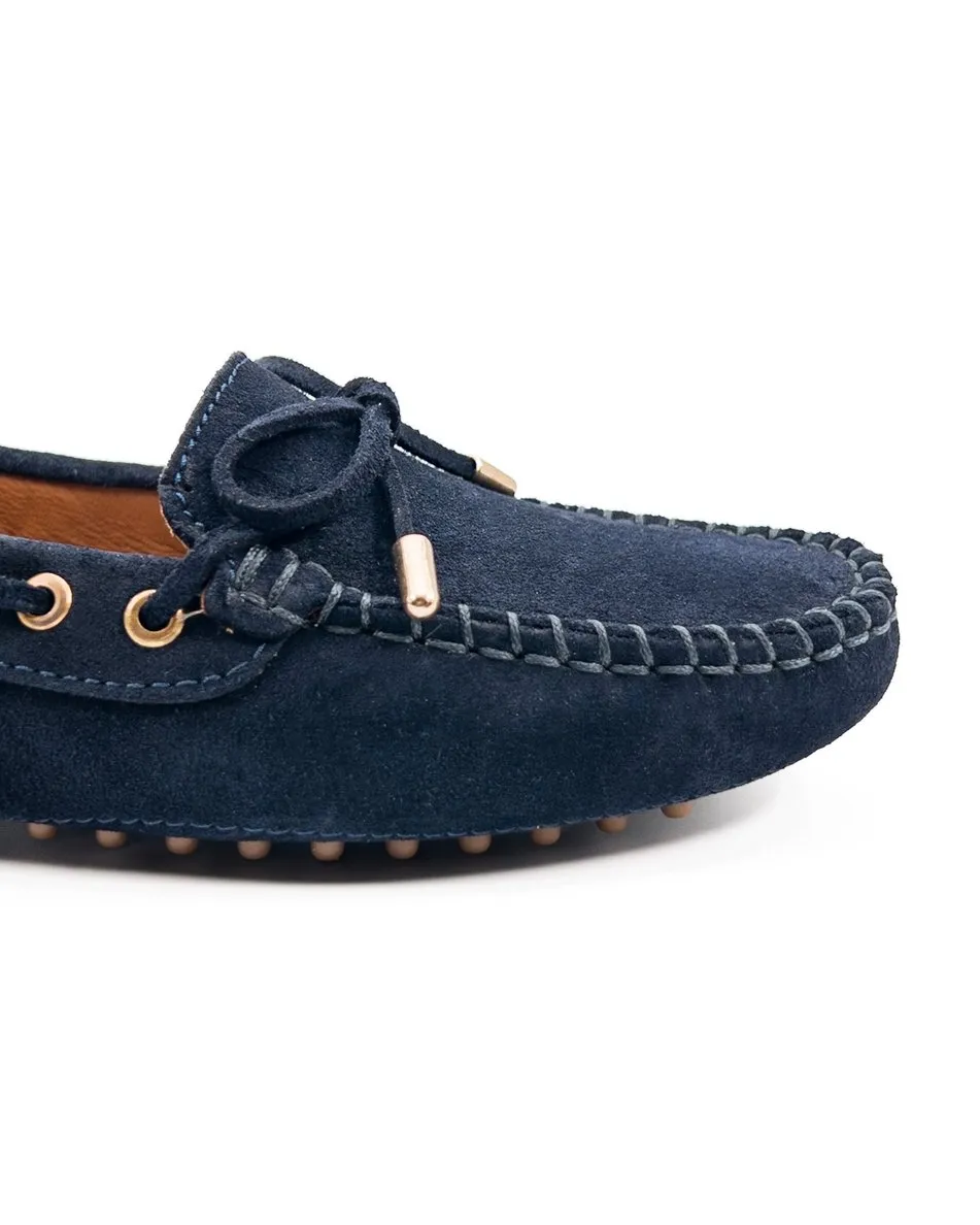 T-Patara Navy Blue Genuine Suede Leather Loafer Shoes for Women