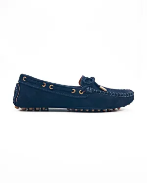 T-Patara Navy Blue Genuine Suede Leather Loafer Shoes for Women