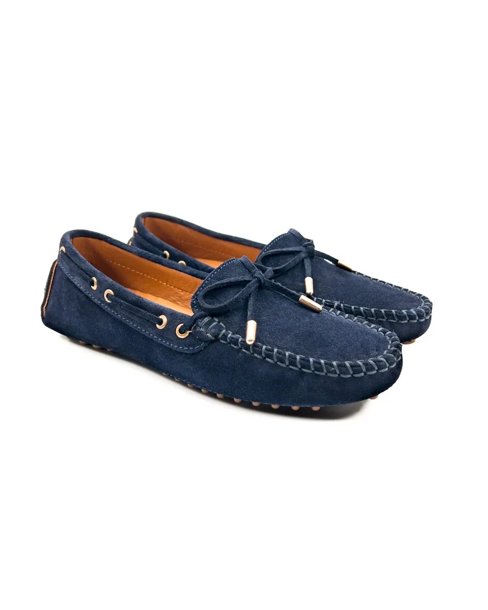 T-Patara Navy Blue Genuine Suede Leather Loafer Shoes for Women
