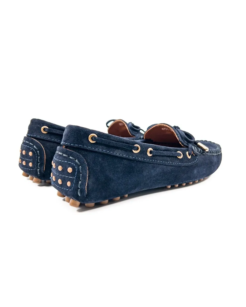 T-Patara Navy Blue Genuine Suede Leather Loafer Shoes for Women