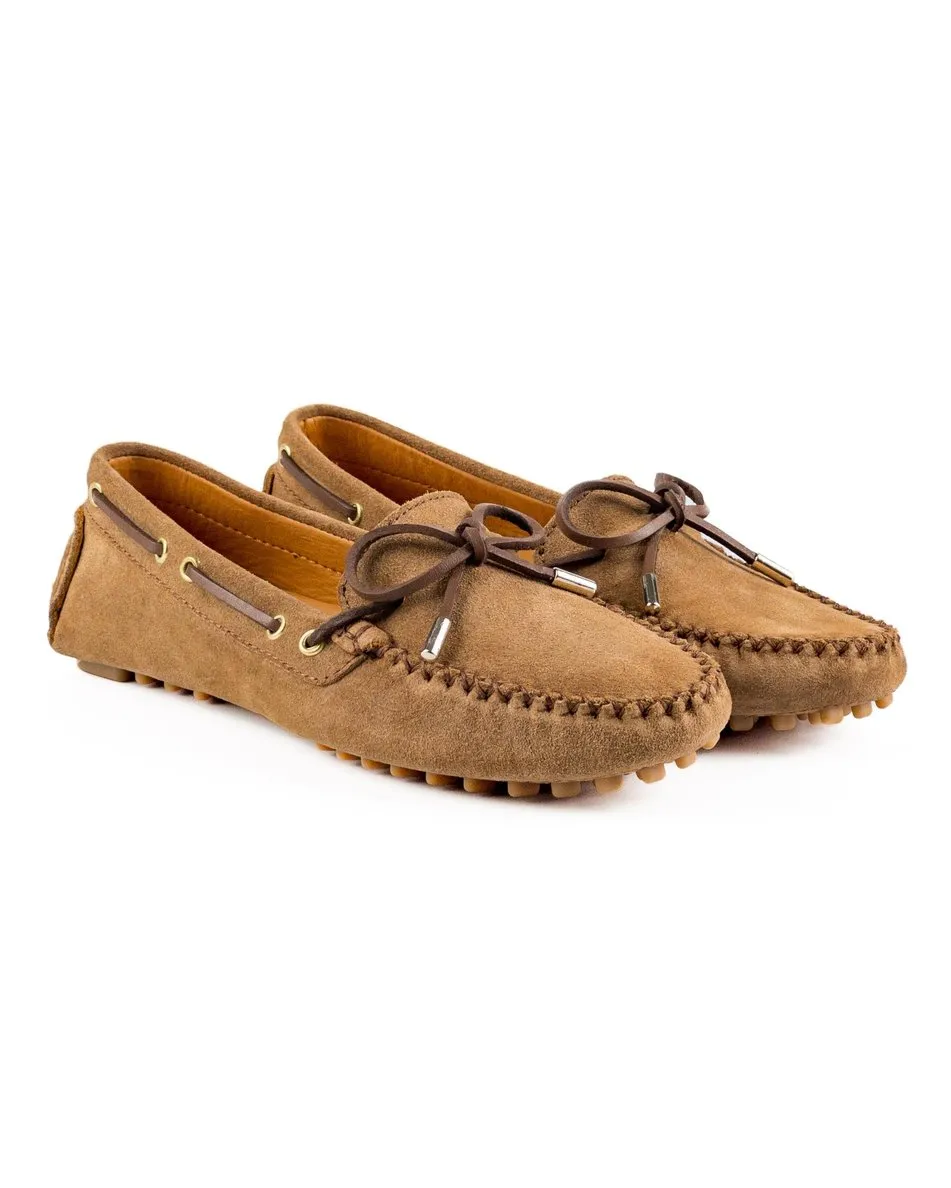 T-Pythia Women's Brown Genuine Suede Leather Loafer Shoes