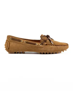 T-Pythia Women's Brown Genuine Suede Leather Loafer Shoes