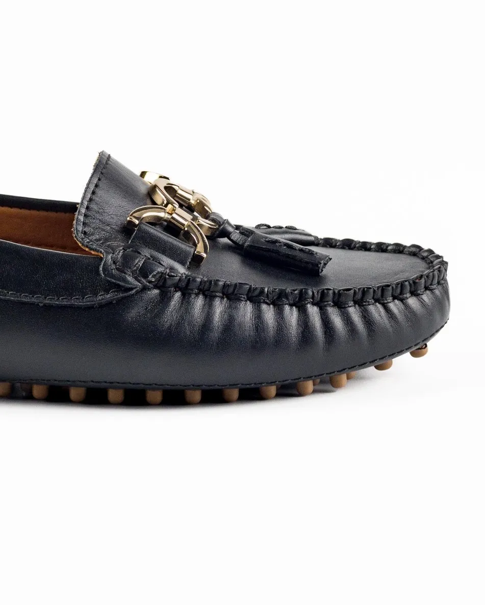 T-Teos Women's Black Genuine Leather Loafer Shoes