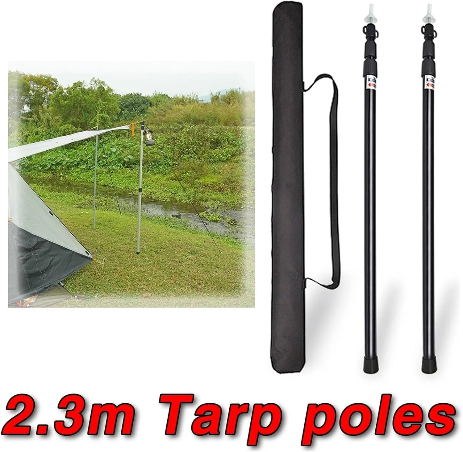 Tent Pole Support Frames Kit Outdoor Support， Thick Tarp Poles Telescopic Ultralight Aluminum Slide Tarp Rods Adjustale for Tent Tarp Outdoor Camping Canopy Sun Shelter(Black 1 piece)