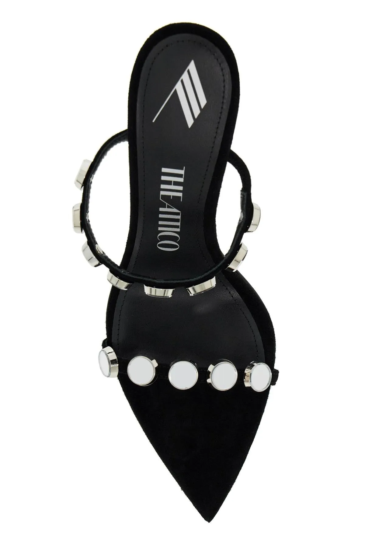 The Attico Venus Mules: Suede Leather Pointed Mules with Mirror Detail