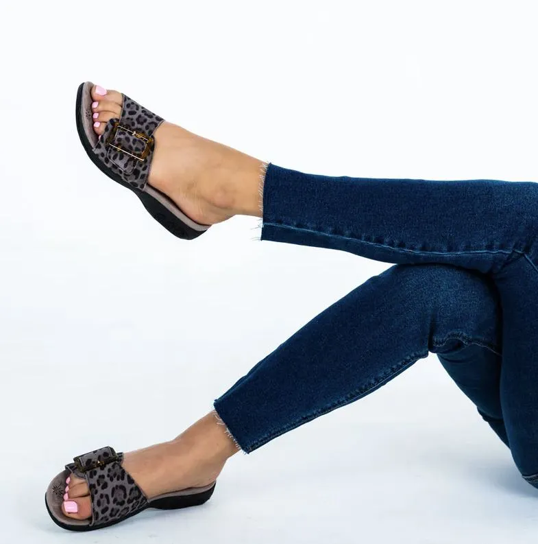 Therafit Leopard Mila Women's Suede Adjustable Buckle Slide Sandals F10710C