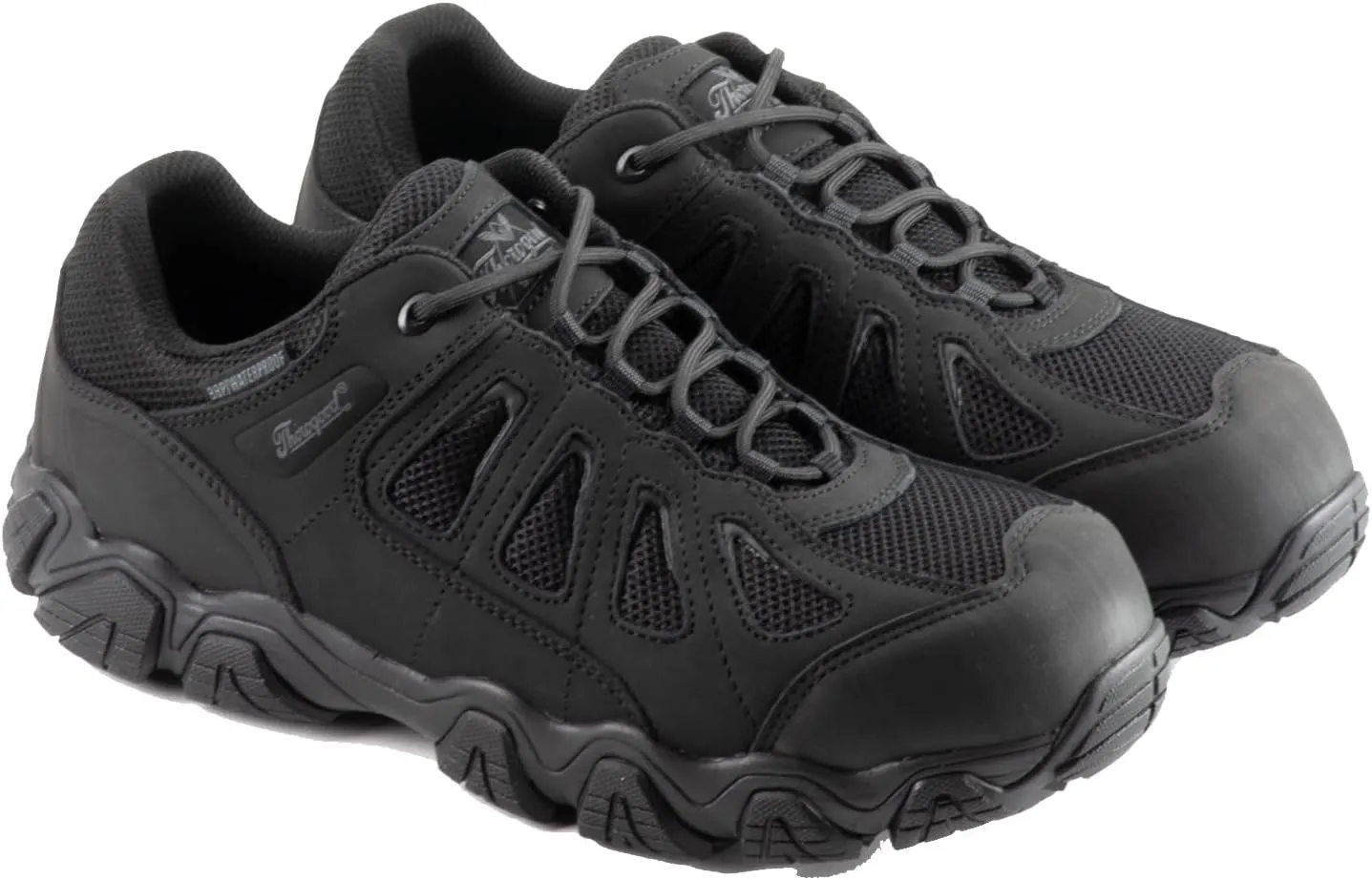 Thorogood Crosstrex Waterproof Athletic Safety Toe Work Shoes for Men - Lightweight Premium Leather and Mesh with Comfort Insole and Slip-Resistant Outsole; ASTM Rated, Black/Grey - 12 M