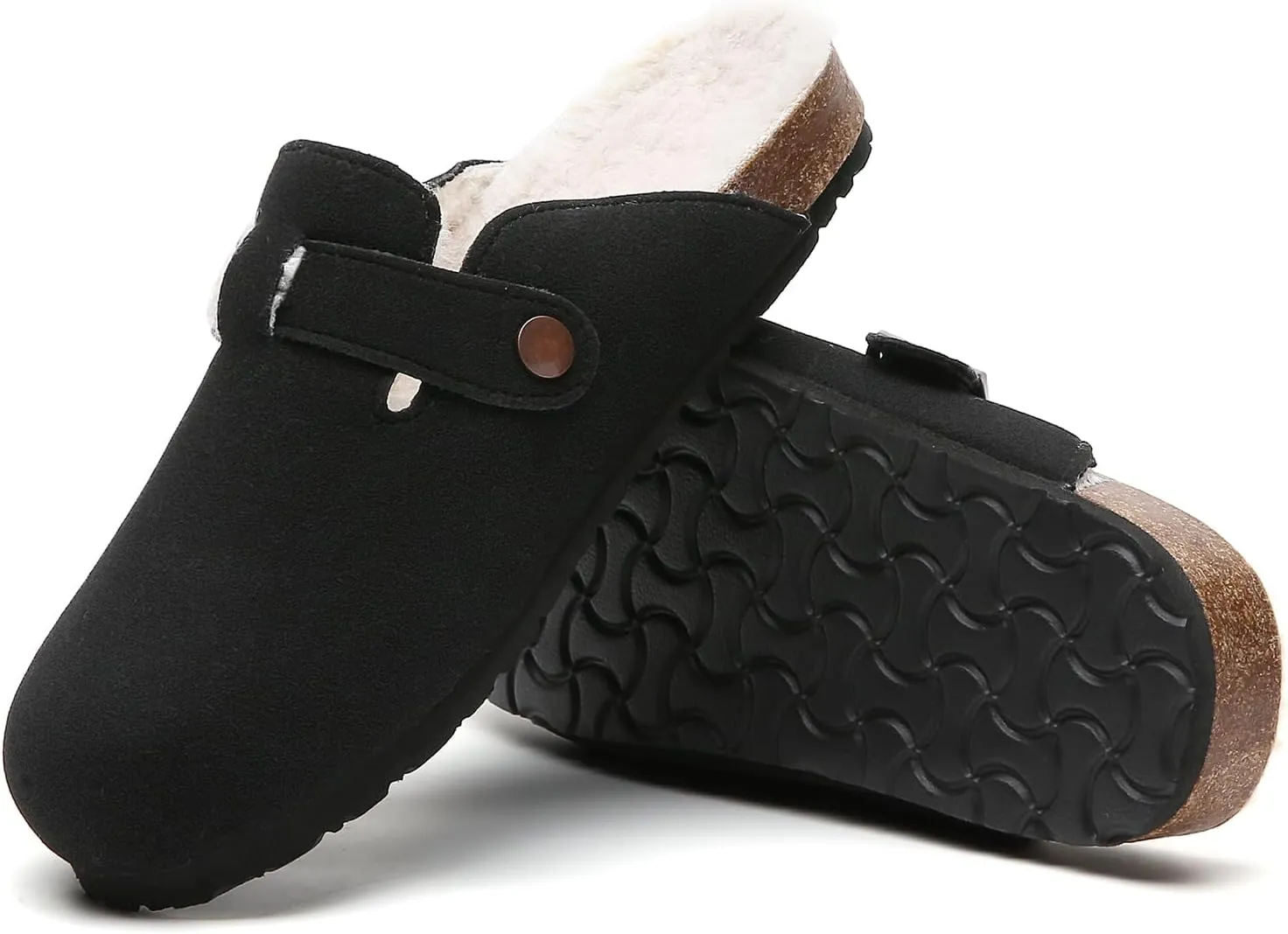 Tilocow Women's Suede Clogs Comfortable Fuzzy Cork Footbed Mules Slip On Winter Clogs
