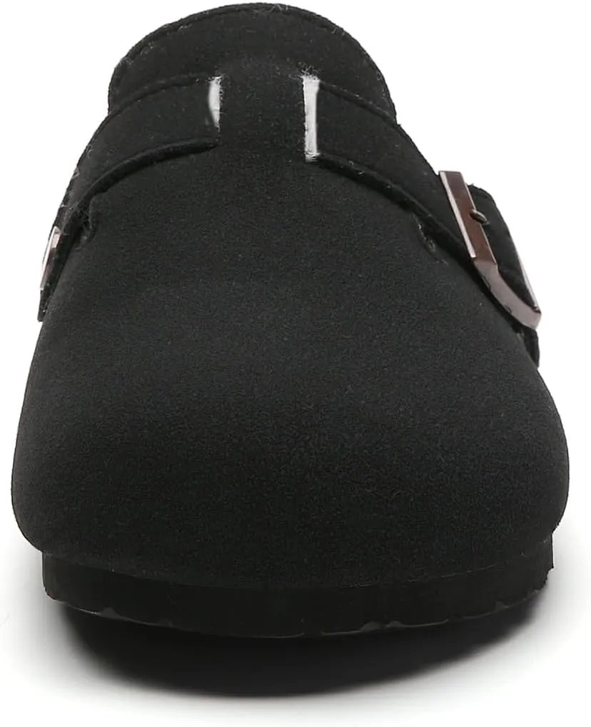 Tilocow Women's Suede Clogs Comfortable Fuzzy Cork Footbed Mules Slip On Winter Clogs
