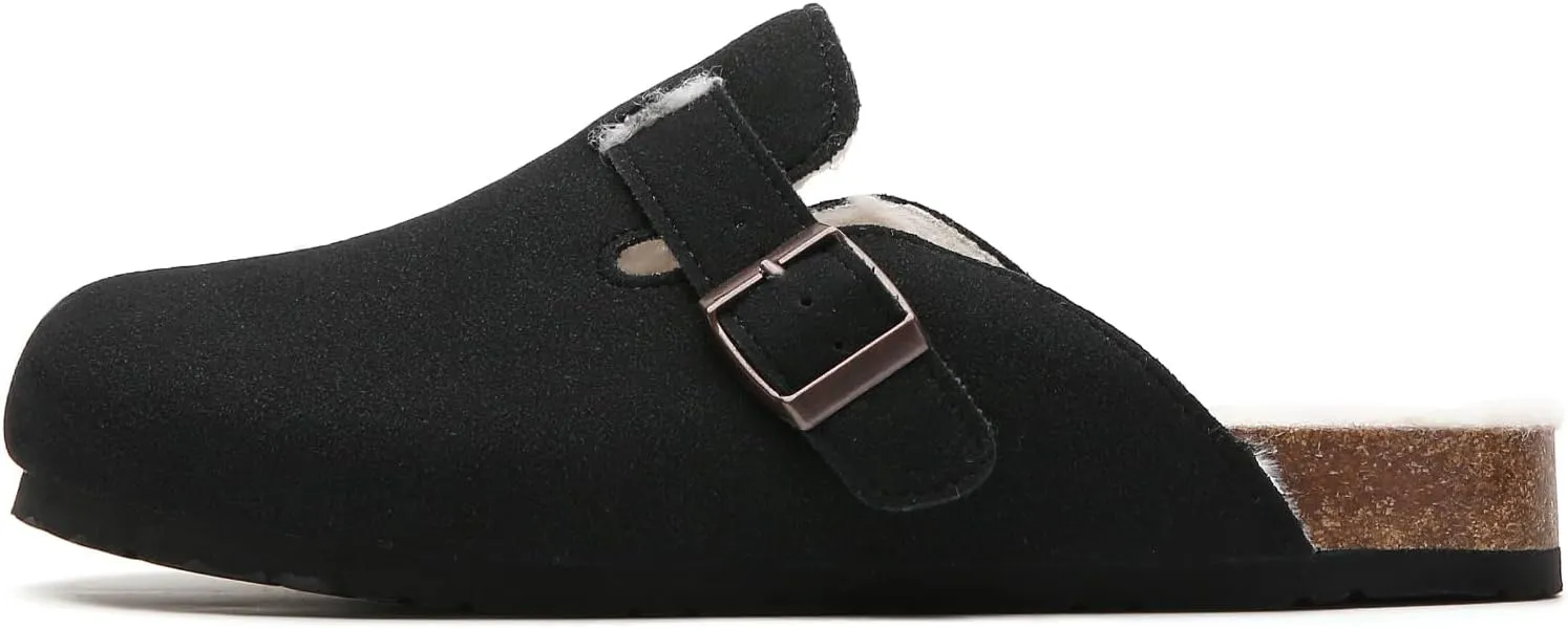 Tilocow Women's Suede Clogs Comfortable Fuzzy Cork Footbed Mules Slip On Winter Clogs
